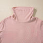 Pink Stripe Cowl Neck Side Slits Loose Fit Long Sleeve Top