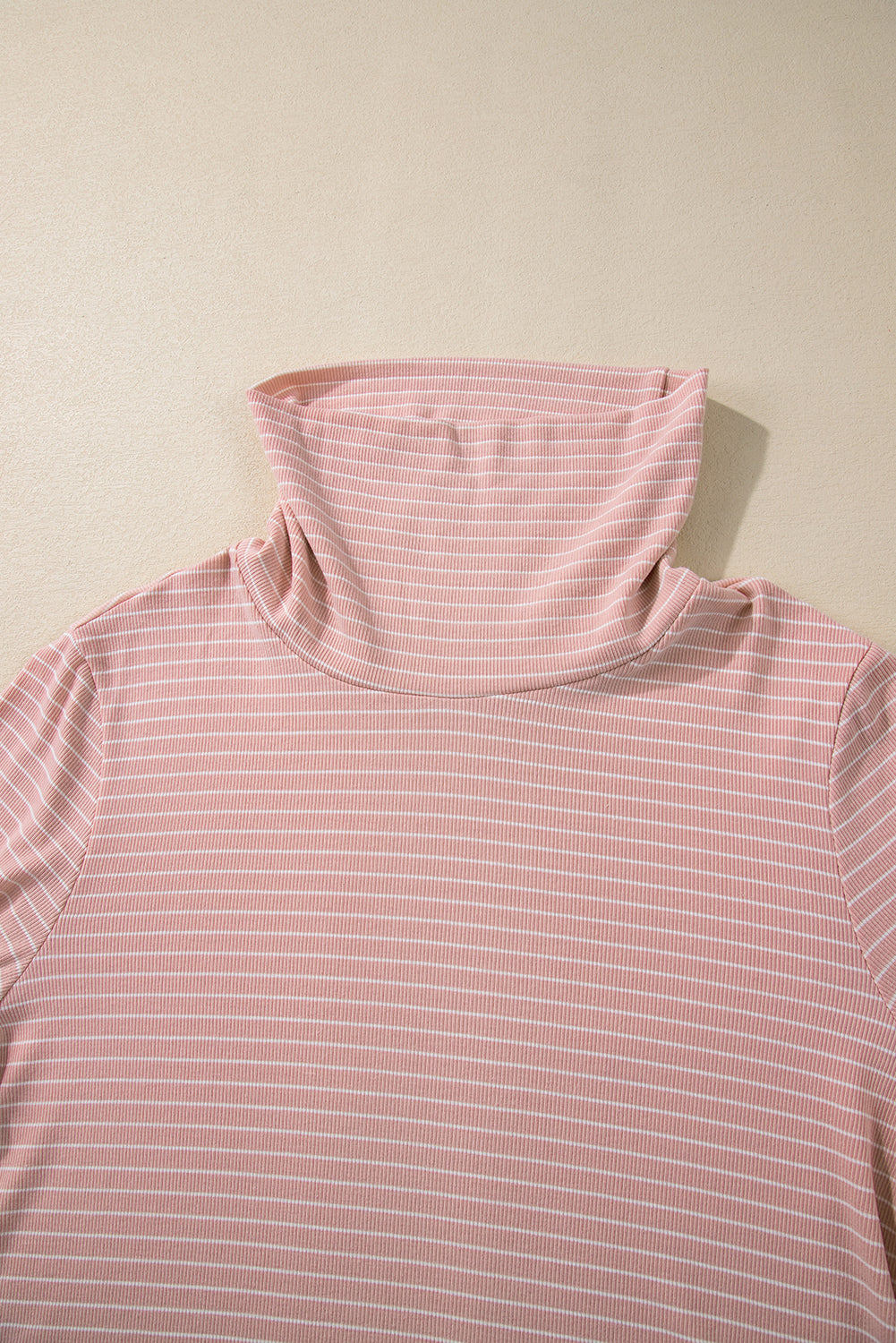 Pink Stripe Cowl Neck Side Slits Loose Fit Long Sleeve Top