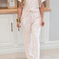 Beige Cheetah V Neck Tee and Pants Lounge Set