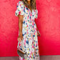 Rose Abstract Print Short Puff Sleeve Tiered Maxi Dress
