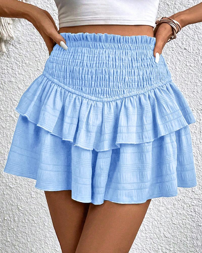 High Waist Ruffles Shirres Shorts Set