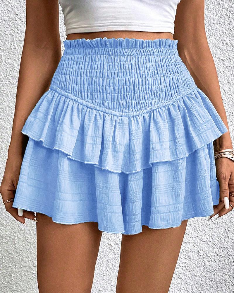 High Waist Ruffles Shirres Shorts Set