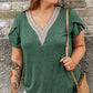 Blackish Green Plus Size Embroidery V Neck Draped Sleeve Blouse