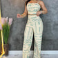 2 Pieces Outfit Geometric Print Spaghetti Strap Tied Detail Tank and Casual Wide Leg Pants Set