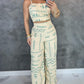 2 Pieces Outfit Geometric Print Spaghetti Strap Tied Detail Tank and Casual Wide Leg Pants Set