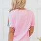 Pink Color Block Patchwork Seamed Crewneck T Shirt