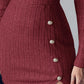 Polo V Neck Long Sleeve Fleece Lined Bodycon Dress Slit Button Decor Ribbed Mini Dress