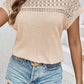 Oatmeal Lace Patchwork Waffle Short Sleeve Top
