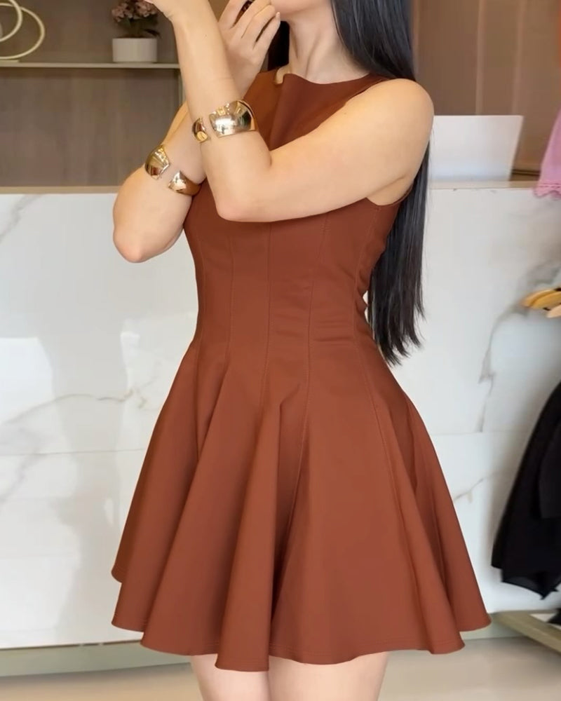 Boat Neck Sleeveless Chic Slim Fit Skirt