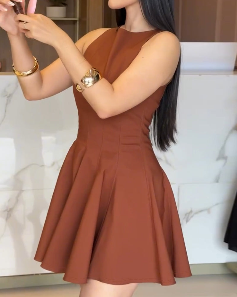 Boat Neck Sleeveless Chic Slim Fit Skirt