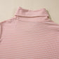 Pink Stripe Cowl Neck Side Slits Loose Fit Long Sleeve Top