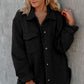 Black Retro Quilted Flap Pocket Button Shacket