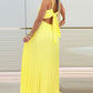 Square Neck Spaghetti Strap Pleated Maxi Dress Back Tied Detail Casual Flowy Long Dress
