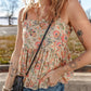 Apricot Floral Print Spaghetti Straps Ruffled Peplum Tank Top