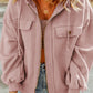 Pink Flap Pocket Drawstring Hood Zip Up Jacket