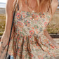Apricot Floral Print Spaghetti Straps Ruffled Peplum Tank Top