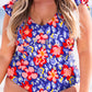 Blue Floral Print Ruffled V Neck High Waist One Piece Swimwear