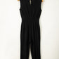 Black Shirred High Waist Sleeveless V Neck Jumpsuit