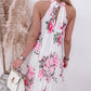 Floral Print Halter Casual Pleated Dress