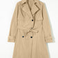 Pale Khaki Solid Color Lapel Collar Waist Tie Wind Coat