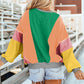 Dark Green Colorblock Patchwork Exposed Stitching Oversize Top