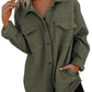 Green Retro Quilted Flap Pocket Button Shacket