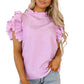 Bright Pink Solid Color Scalloped Ruffle Sleeve Top