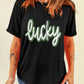 Black St Patricks Day lucky Cracked Letter Graphic T Shirt