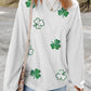 White Sequin Clover Patched Drop Shoulder Corded Sweatshirt