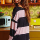 Pink Stripe Color Block Number 22 Print Game Day Loose Long Sleeve Top