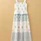 White Floral Print Smocked Ruffled Sleeveless Maxi Dress