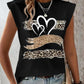 Leopard Print Heart Pattern Cap Sleeve T Shirt Casual Loose Fit Tank Top