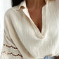 Polo Lace Hem Short Sleeve Blouse Casual Loose Fit Top
