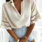 Polo Lace Hem Short Sleeve Blouse Casual Loose Fit Top