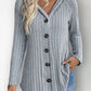 Hooded Long Sleeve Button Down Casual Ribbed Top