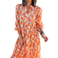 Multicolor Boho Floral Collared Long Sleeve Ruffled Dress