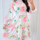 Floral Print Long Sleeve Lace Splicing Casual Cinched Waist Dress