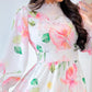 Floral Print Long Sleeve Lace Splicing Casual Cinched Waist Dress
