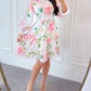Floral Print Long Sleeve Lace Splicing Casual Cinched Waist Dress