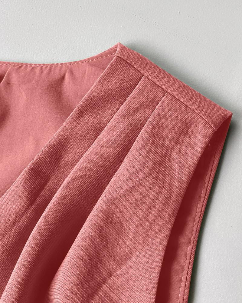 2 Pieces Summer Outfits V Neck Sleeveless Ruched Tank and Casual Pocket Design Shorts Set