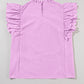 Bright Pink Solid Color Scalloped Ruffle Sleeve Top
