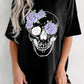 Black Floral Skull Graphic Halloween Tunic T Shirt