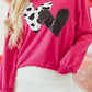 Strawberry Pink Cow & Sequin Double Heart Patch Graphic Sweatshirt