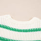 Bright Green Striped Round Neck Casual Sweater Vest