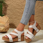 Beige Cut Out Suede Velcro Wedge Sandals