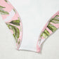 Pink Tropical Asymmetric Cut out Halter Backless One Piece Swimwear