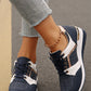 Sail Blue Glitter Patched Lace-up Wedge Sneakers