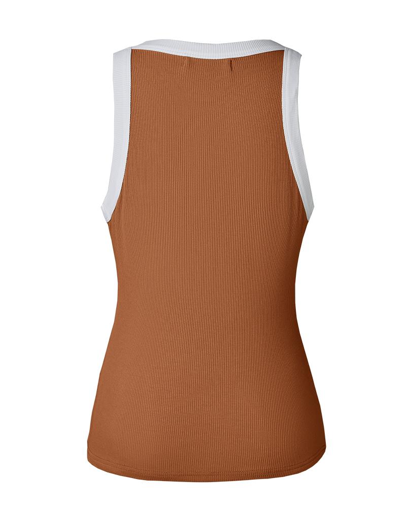 Contrast Binding Tank Tops Summer Sleeveless Basic Cami Top Shirt Slim Knit Ribbed Racerback Blouses