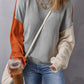 Gray Colorblock Bishop Sleeve Ribbed Trim Sweater