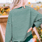 Green Stripe Chenille Lucky Letter Patched Drop Shoulder Long Sleeve Top